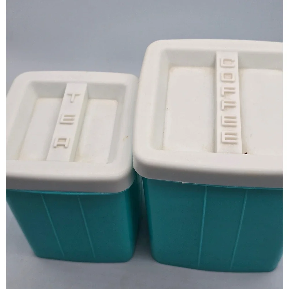 Vintage 70s Canister Set of 2 Teal Retro Tea Coffee Plastic Kitchen Storage MCM